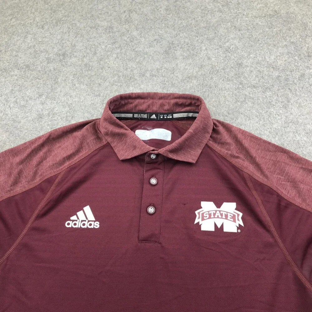 Mississippi State Bulldogs Polo Shirt Mens Medium Red NCAA Football Adidas Logo